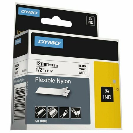 DYMO 18488 Rhino 1/2'' x 11 1/2' Black on White Flexible Nylon Industrial Label Tape 328DYM18488